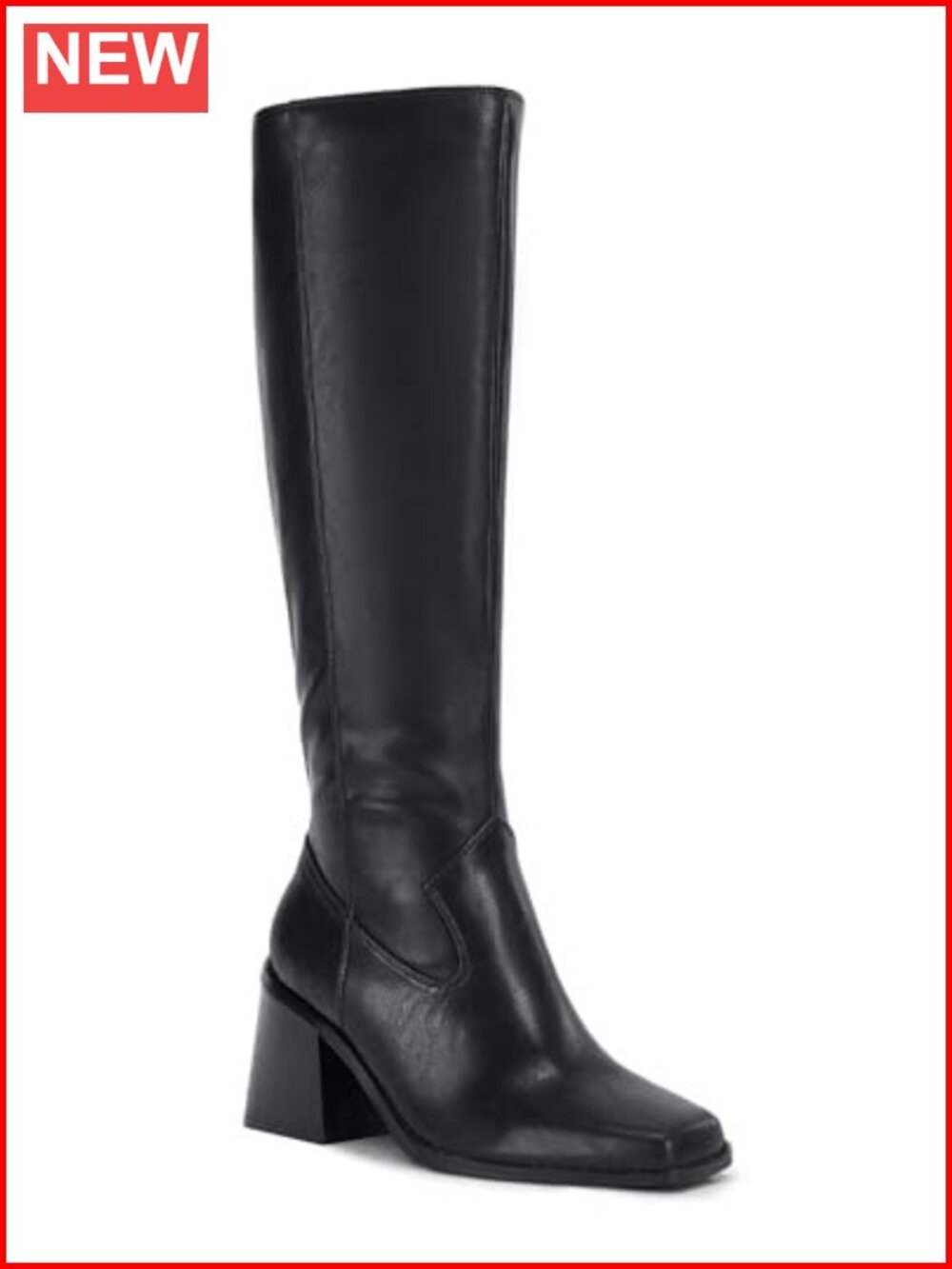 Coutgo Womens Knee High Boots Square Toe Chunky Heel Zipper Tall Boots